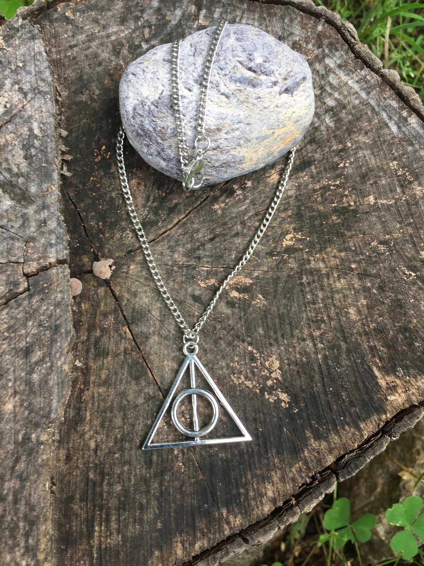 HP Inspired Wizard Cloak Stone Wand Silver Gold Bronze Necklace Pendant, Bookish Jewelry, Gifts for Readers