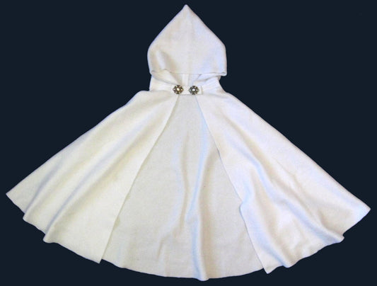 WHITE Handmade Fleece Hooded Cape Cloak, LOTR, Princess, LARP, Medieval Cape, Flower Girl, Communion Costume, Adult/Child/Toddler