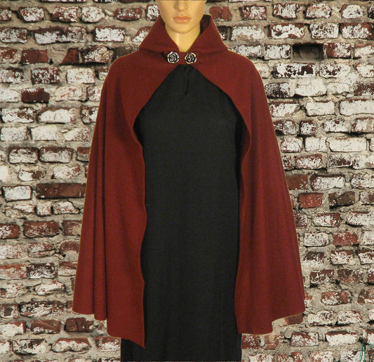 Burgundy Hooded Cape Cloak, Medieval LARP LOTR Archer Cosplay Costume, Hobbit Cape Cloak, Halloween Costume Accessory, Role Playing