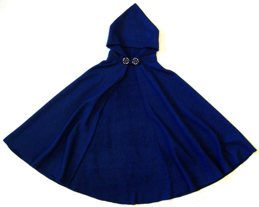 DARK BLUE Handmade Hooded Cape Cloak, Fleece Adult Child Toddler Halloween Costume, Medieval Cosplay Frozen Princess